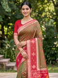 Mehndi Soft Silk Saree With Blouse Piece