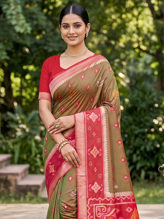 Mehndi Soft Silk Saree With Blouse Piece