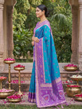 Rama Blue Soft Silk Saree With Blouse Piece