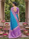 Rama Blue Soft Silk Saree With Blouse Piece