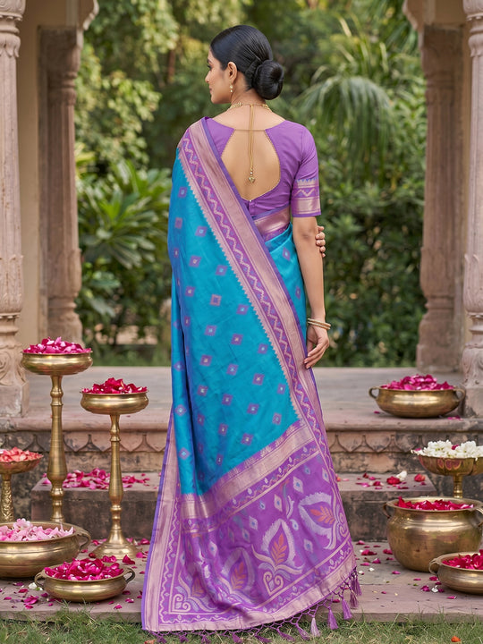 Rama Blue Soft Silk Saree With Blouse Piece