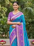 Rama Blue Soft Silk Saree With Blouse Piece