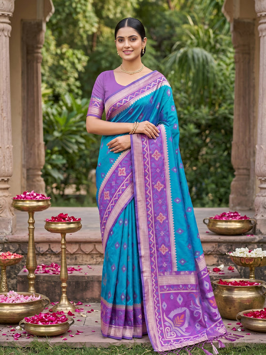 Rama Blue Soft Silk Saree With Blouse Piece