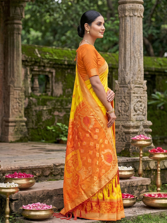Yellow Soft Silk Saree With Blouse Piece