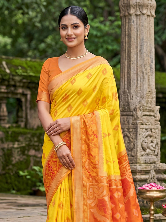 Yellow Soft Silk Saree With Blouse Piece