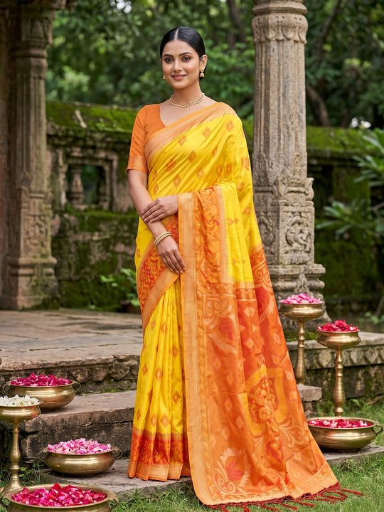 Yellow Soft Silk Saree With Blouse Piece