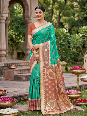 Rama Green Soft Silk Saree With Blouse Piece