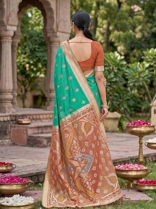 Rama Green Soft Silk Saree With Blouse Piece