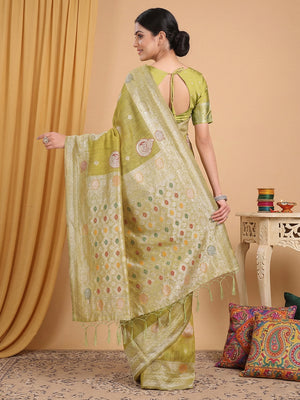 Mustard Linen Cotton Saree With Blouse Piece