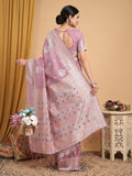 Purple Linen Cotton Saree With Blouse Piece
