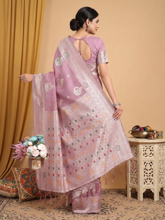Purple Linen Cotton Saree With Blouse Piece