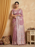 Purple Linen Cotton Saree With Blouse Piece