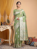 Light Green Linen Cotton Saree With Blouse Piece