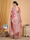 Pink Linen Cotton Saree With Blouse Piece