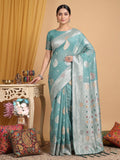 Sea Green Linen Cotton Saree With Blouse Piece