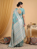 Sea Green Linen Cotton Saree With Blouse Piece