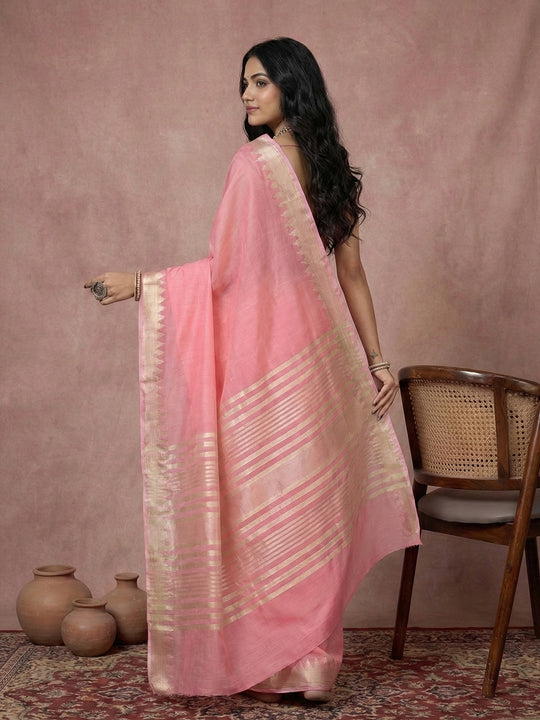 CORAL PINK COTTON Saree With Blouse Piece