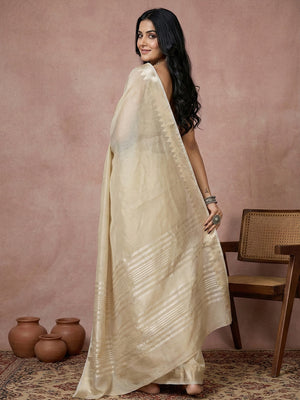 Cream COTTON Saree With Blouse Piece