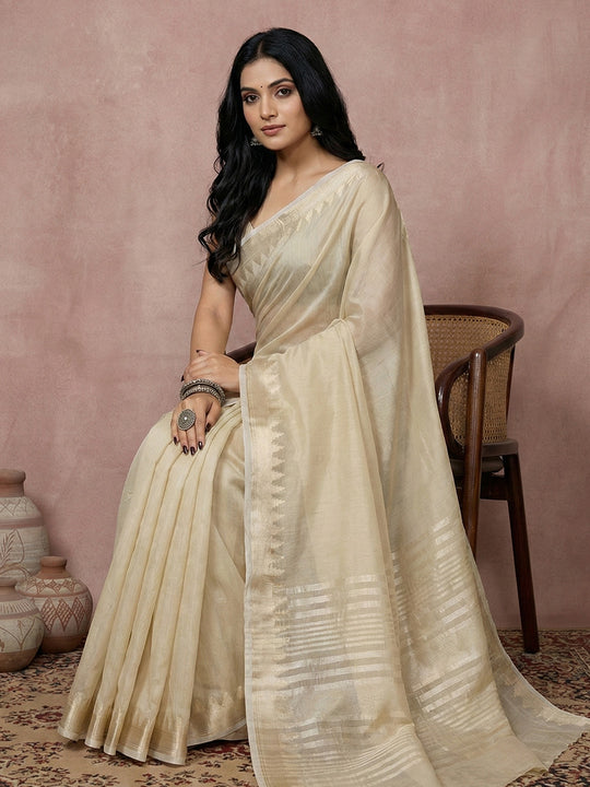Cream COTTON Saree With Blouse Piece