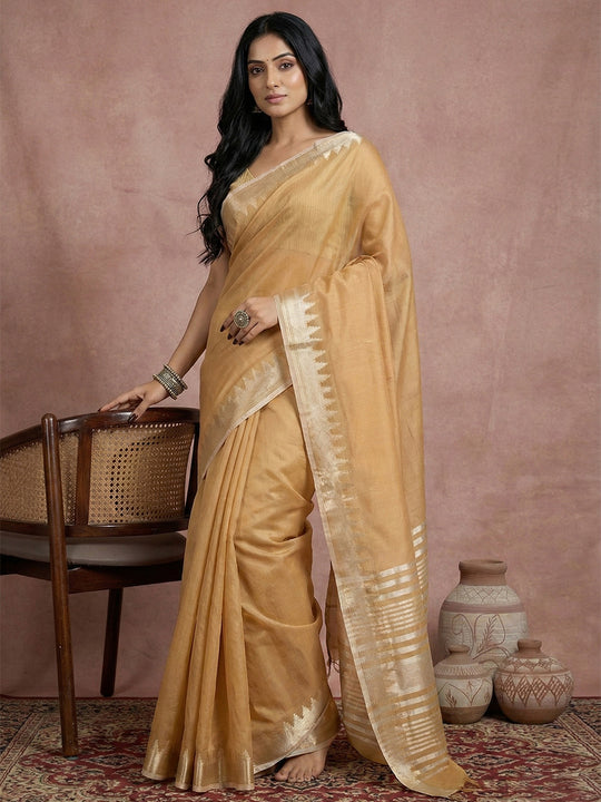 GOLDEN COTTON Saree With Blouse Piece