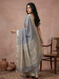 GRAY COTTON Saree With Blouse Piece