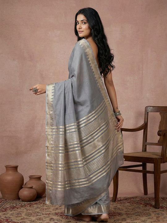 GRAY COTTON Saree With Blouse Piece