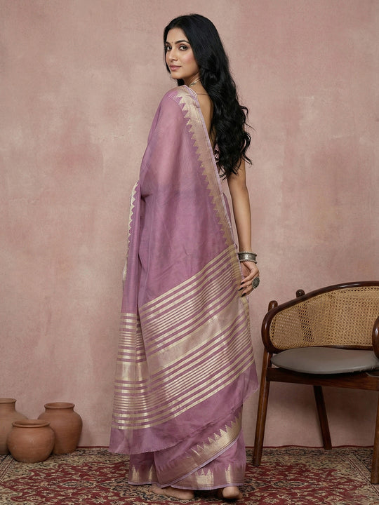 Purple COTTON Saree With Blouse Piece
