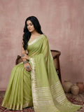LIGHT GREEN COTTON Saree With Blouse Piece