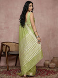 LIGHT GREEN COTTON Saree With Blouse Piece