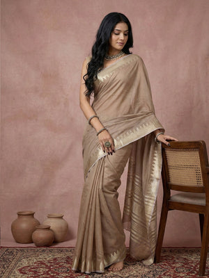 BEIGE COTTON Saree With Blouse Piece