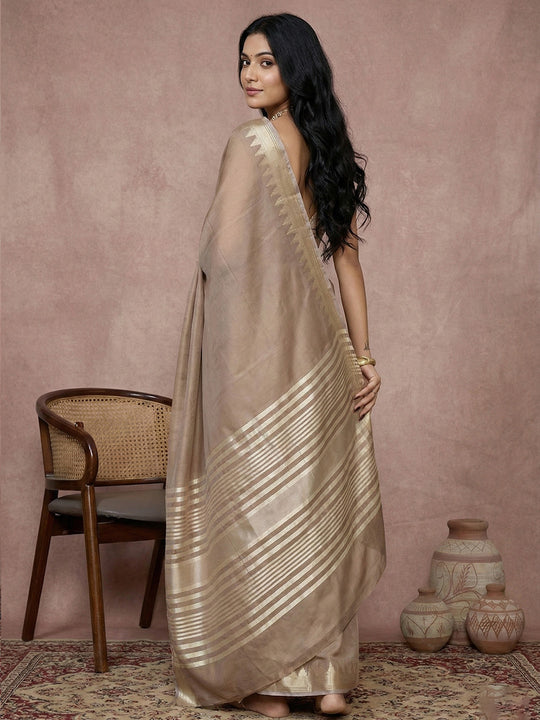 BEIGE COTTON Saree With Blouse Piece