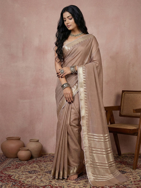 BEIGE COTTON Saree With Blouse Piece