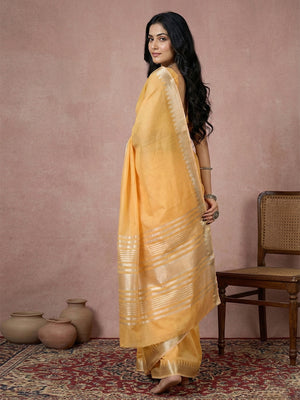 Mustrd Yellow Cotton Saree With Blouse Piece