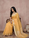 Mustrd Yellow Cotton Saree With Blouse Piece