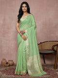 Light Green Cotton Saree With Blouse Piece