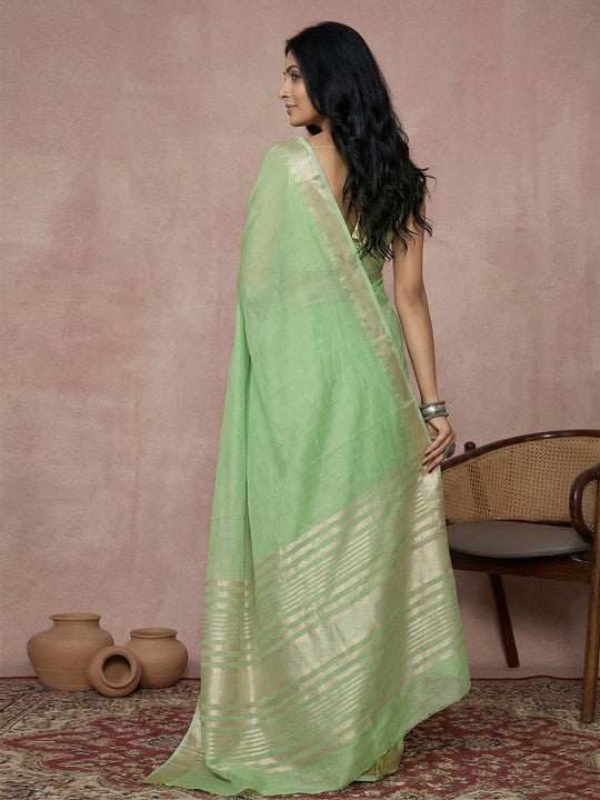 Light Green Cotton Saree With Blouse Piece