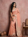 Peach Cotton Saree With Blouse Piece