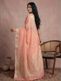Peach Cotton Saree With Blouse Piece
