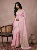 Light Pink Cotton Saree With Blouse Piece