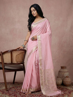 Light Pink Cotton Saree With Blouse Piece