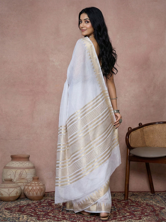 White Cotton Saree With Blouse Piece