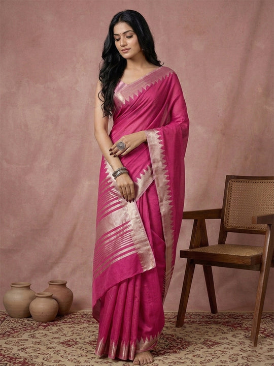 Wine Cotton Saree With Blouse Piece