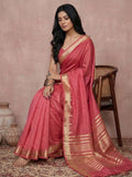 Maroon Cotton Saree With Blouse Piece