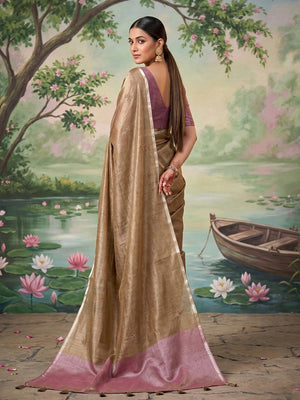 Brown Tissue Silk Saree With Blouse Piece