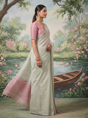 Silver Tissue Silk Saree With Blouse Piece