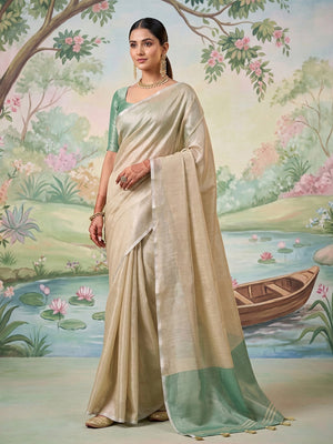 Beige Tissue Silk Saree With Blouse Piece
