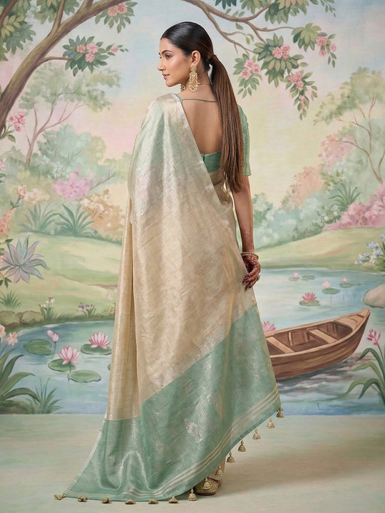 Beige Tissue Silk Saree With Blouse Piece