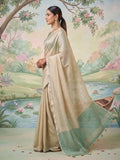 Beige Tissue Silk Saree With Blouse Piece