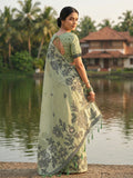 Light Green Linen Cotton Saree With Blouse Piece