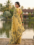 Yellow Linen Cotton Saree With Blouse Piece